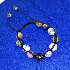 Adjustable Black and Blue Beaded Bracelet